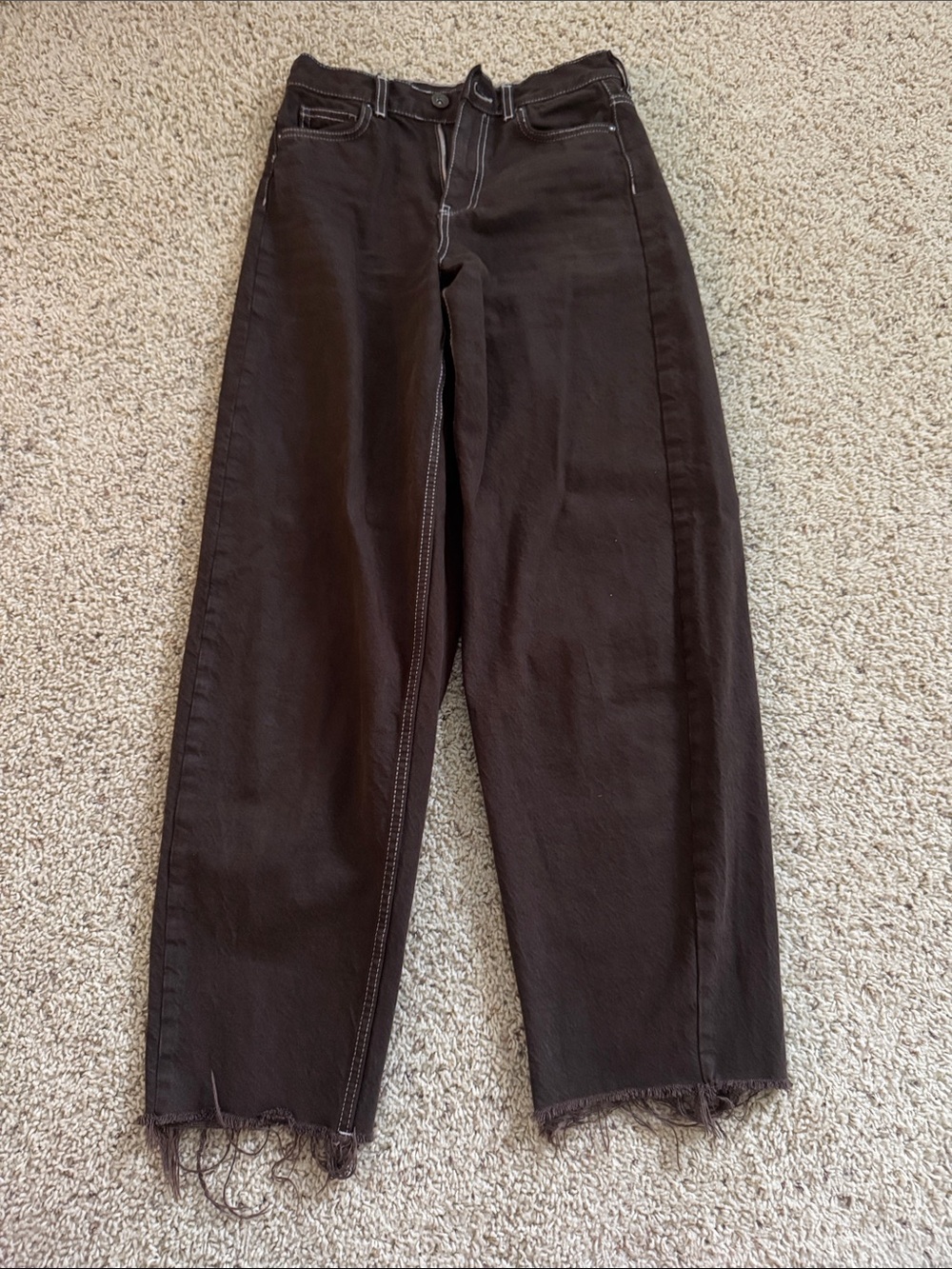 Brown Zara jeans with white seam
